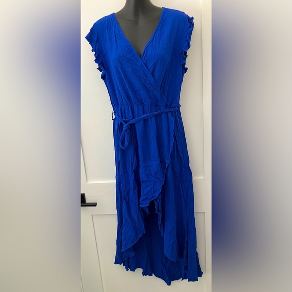 Blue Wrap Dress with Ruffle Details - Picture 1 of 6